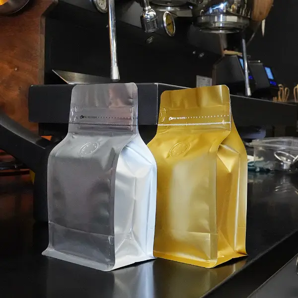 Coffee Packaging Bag With Valve - Flat Bottom & Zipper Closure