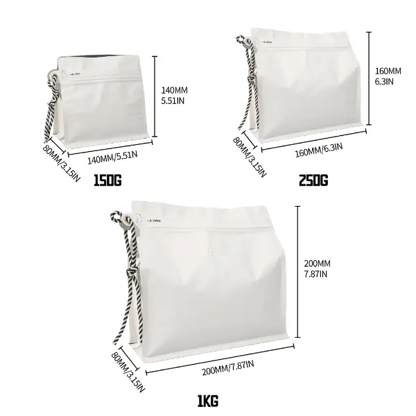 150g stock coffee bags with lanyard white color used in coffee environment