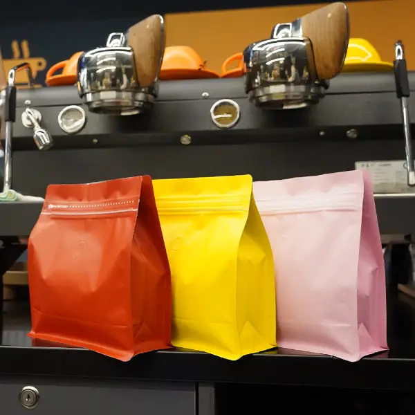 500g horizontal stock bags in multiple color options for coffee packaging