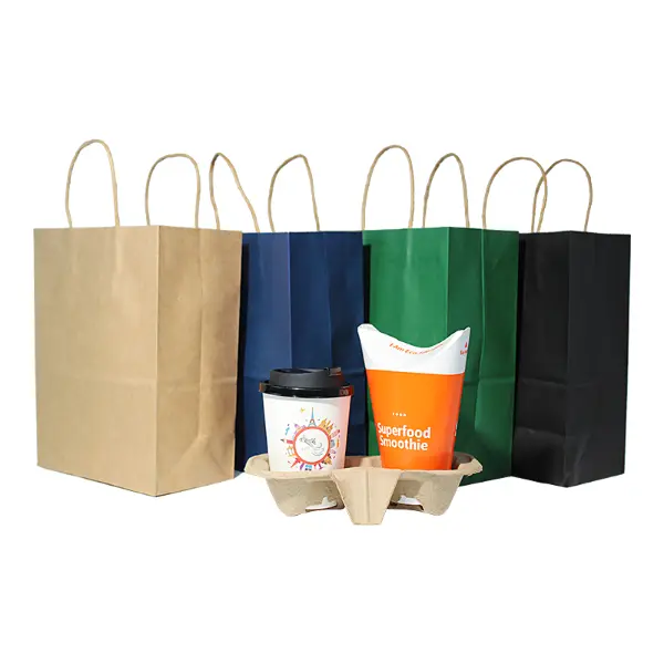 Eco friendly kraft paper medium coffee gift bags used for cafe takeaway and coffee gifts