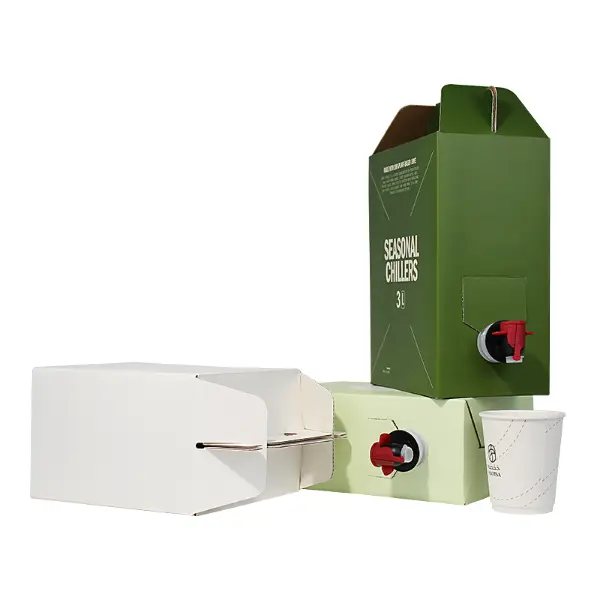 Custom bag in box packaging showing flat pack structure and assembled form
