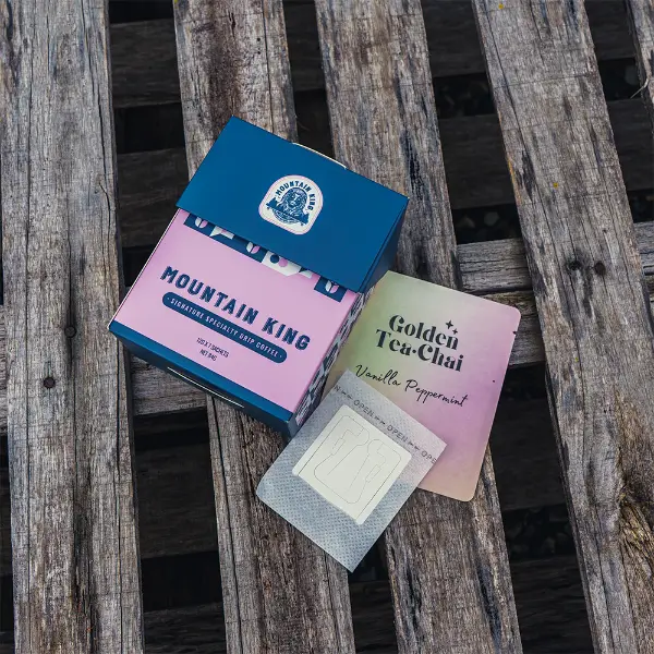 Gradient tea-style custom pouch for drip coffee filter bags