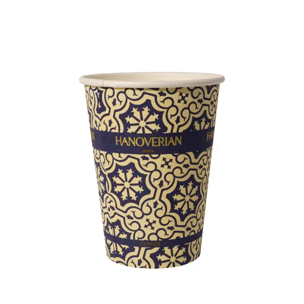 Single embossed coffee cup showing detailed print and structure