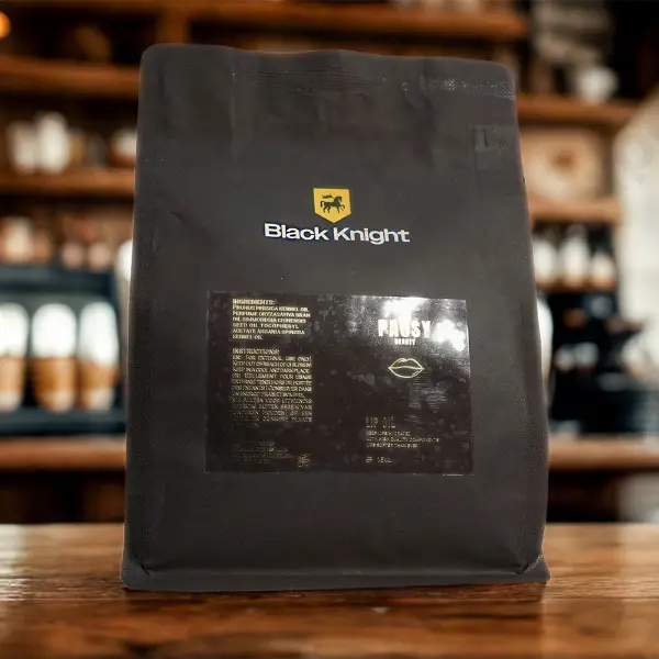 Custom transparent UV sticker applied on premium coffee packaging