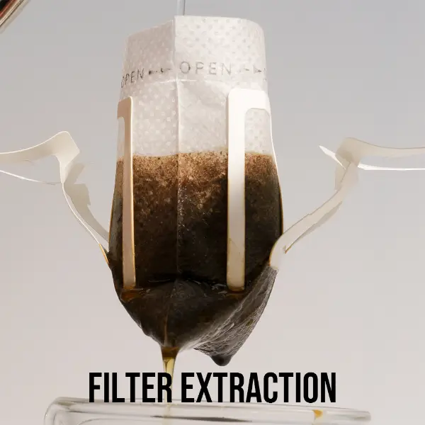 Drip coffee filter extraction process demonstration