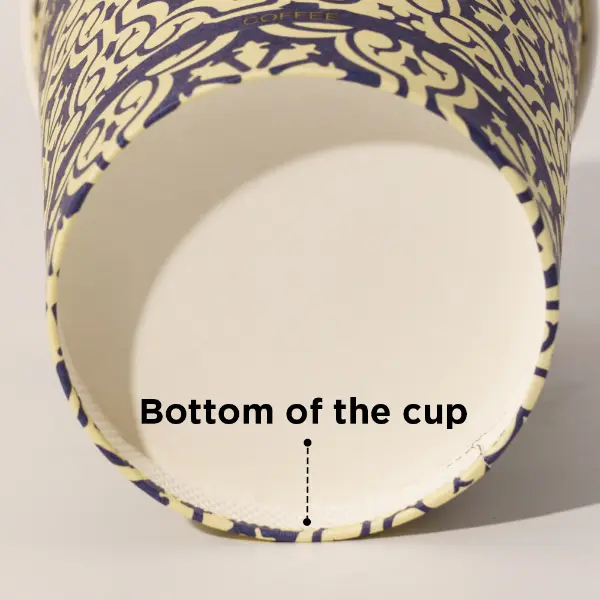 Bottom view of embossing coffee cup with reinforced base