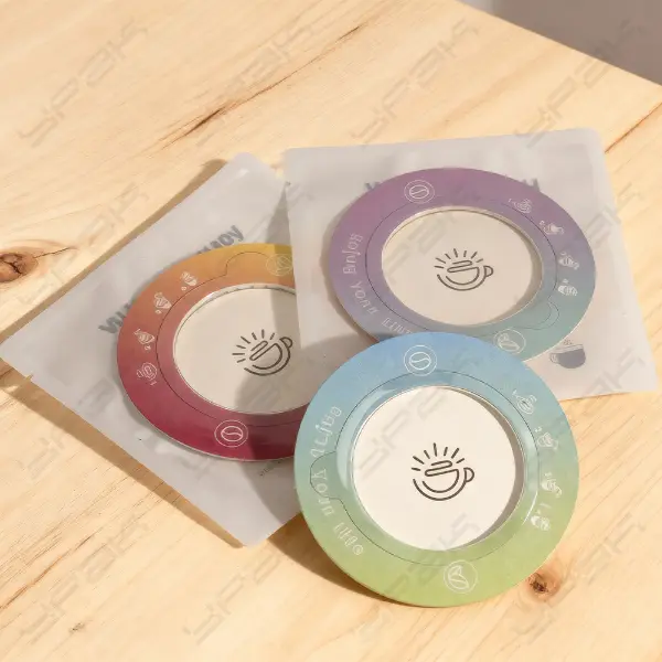 Matte front view of flat pouch for drip coffee filter