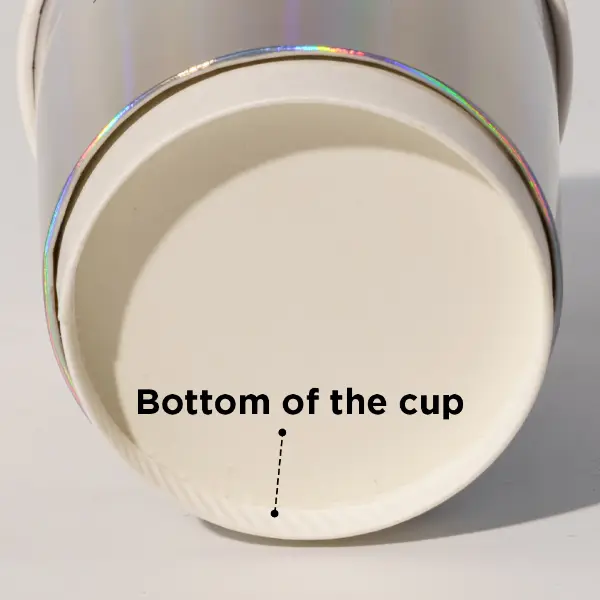 Bottom structure of holographic paper cup showing cup base details