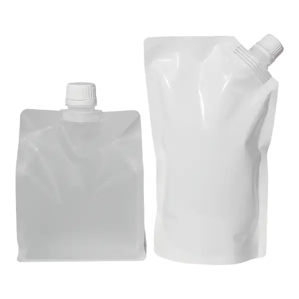Matte finish transparent spout pouch material detail with smooth surface and leak proof spout