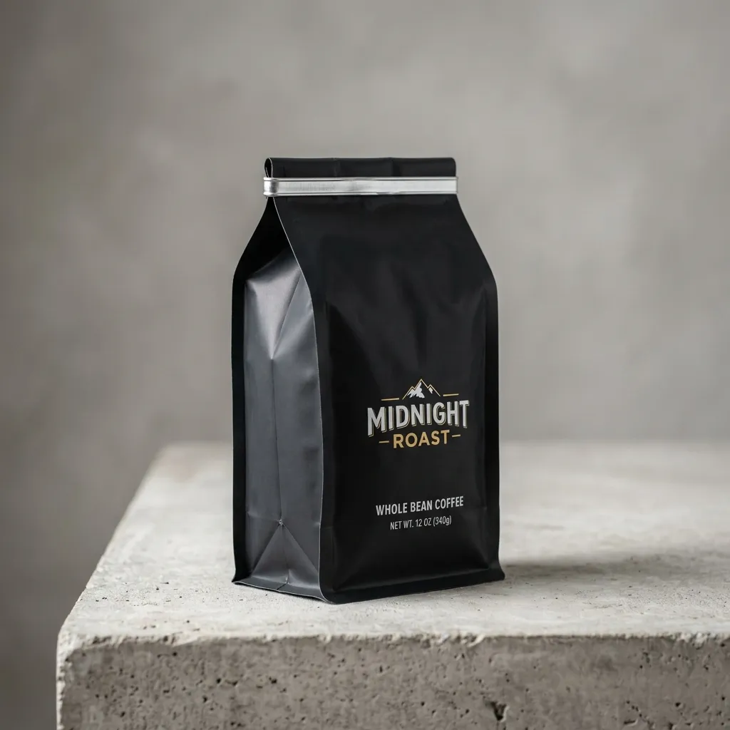 one Black_coffee_bag_on_concrete